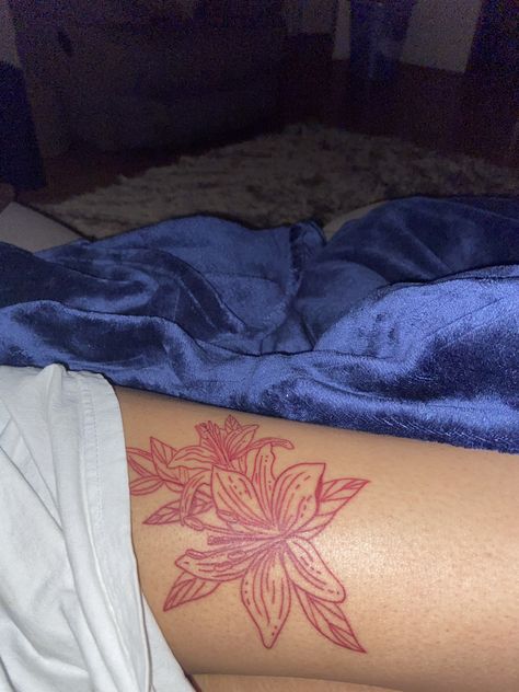 Red Chinese Flower Tattoo, Red Ink Flower Tattoo, Tattoo Red, Chinese Tattoo, Red Ink Tattoos, Red Tattoos, Tat Ideas, Red Ink, Tattoo Inspo