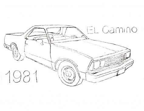 El Camino Car Coloring Pages El Camino Car Drawing, El Camino Tattoo Car, El Camino Tattoo, Ash Costume, Mustang 67, Car Outline, Car Coloring Pages, Car Paint Colors, Car Svg