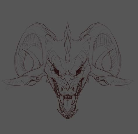 Dragon Facing Forward Drawing, Dragon Horn Ideas, Dragon Front View Drawing, Angry Dragon Drawing, Dragon Snout Reference, Dragon Face Reference, Dragon Face Drawing Front View, Dragon Reference Head, Dragon Roaring Reference