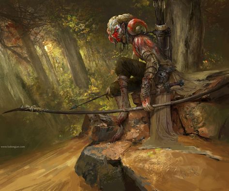 Wild Hunter, Dongjun Lu on ArtStation at https://www.artstation.com/artwork/Bb4Zr Hunter Aesthetic, Rpg Monsters, Wild Hunter, Rpg Horror, Concept Art World, Rpg Dice, Weta Workshop, Male Characters, Fantasy Concept Art