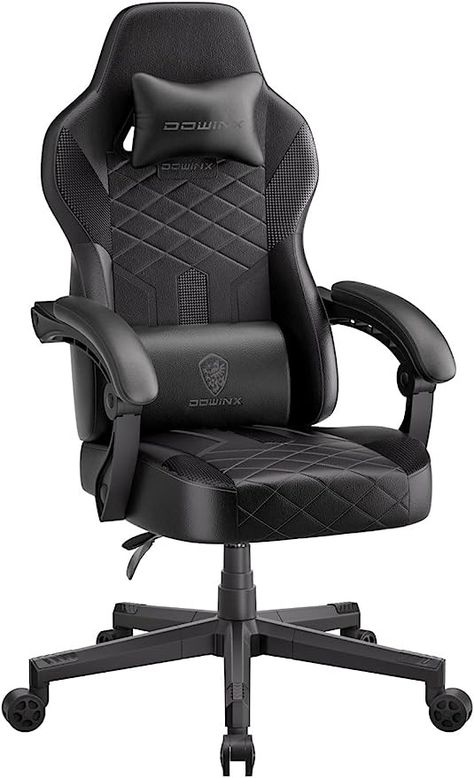 Dowinx Gaming Chair with Pocket Spring Cushion, Ergonomic Computer Chair High Back, Reclining Massage Game Chair Pu Leather 350LBS, Black Ergonomic Computer Chair, Game Chair, Inbox Zero, Gaming Desk, Computer Chair, Comfortable Flats, Cushion Design, Lumbar Support, Gaming Chair