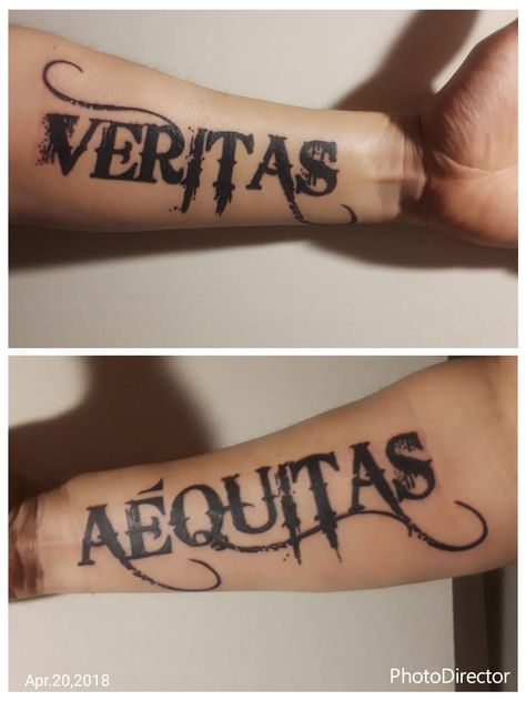 #Veritas #Aequitas #Tattoo #Tattoos Boondocks Saints Tattoo, Veritas Aequitas Tattoo, Veritas Tattoo, Boondock Saints Tattoo, Saints Tattoo, Veritas Aequitas, Boondocks Saints, Saint Tattoo, Trash Polka Tattoo Designs