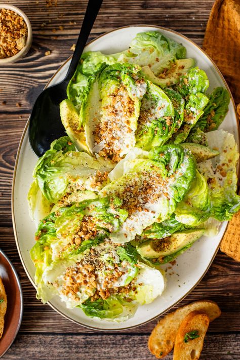 Chickpea Breadcrumbs, Gem Salad, Vegan Caesar Salad Dressing, Vegan Chickpea Recipes, Vegan Caesar Dressing, Caesar Dressing Recipe, Vegan Caesar Salad, Vegan Caesar, Spring Salad Recipes