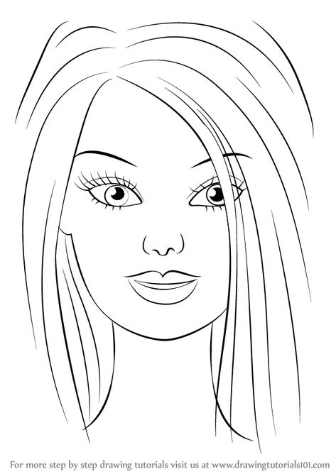 Learn How to Draw Barbie Face (Barbie) Step by Step : Drawing Tutorials Barbie Drawing Easy, Barbie Sketch, Coloring Pages Barbie, Cartoon Barbie, Barbie Characters, Drawing Princess, Face Painting Images, Barbie Painting, Toy Story Coloring Pages