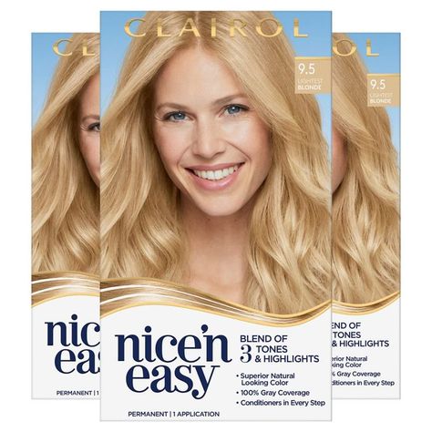 Clairol Nice 'N Easy Hair Color, 9.5 98 Natural Extra Light Neutral Blonde 1 Kit(Pack of 3) Easy Hair Color, Neutral Blonde, Hair Dyes, Gray Coverage, Easy Hair, Fun Easy, Dyed Hair, Beauty And Personal Care, Hair Color