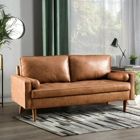 Ovios 69.68 inches Small Sectional Sofa Couch 2-Seater Loveseat with Faux Leather Removable Cushion for Living Room - Walmart.com Mid Century Modern Loveseat, Fabric Sectional Sofas, Square Arm Sofa, Modern Loveseat, Modern Couch, Sectional Sofa Couch, Leather Couch, Leather Loveseat, Suede Fabric