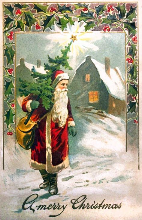 Take a look back at 50 antique Christmas cards from 100+ years ago Antique Christmas Cards, Vintage Holiday Cards, Santa Christmas Cards, Dollhouse Christmas, Vintage Christmas Images, Merry Christmas Vintage, Santa Claus Christmas Tree, German Christmas, Christmas Post