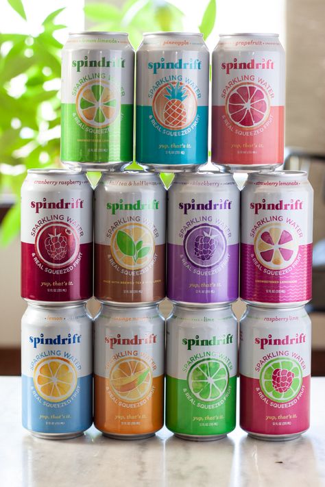 Spindrift Sparkling Water, Flavored Water Packaging, Best Sparkling Water, Aesthetic Groceries, Package Redesign, Sparkling Water Packaging, Drinks Branding, Bubbly Water, Beverage Branding