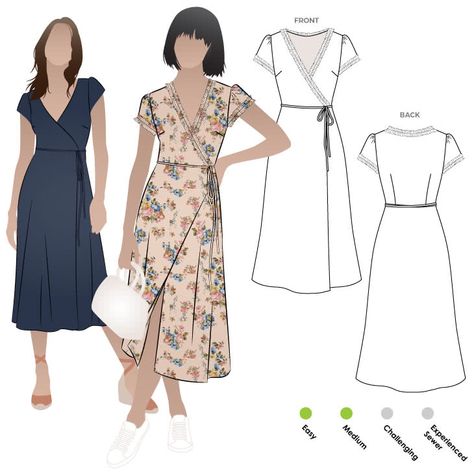 Rayon Dress Pattern, Sewing Pattern Wrap Dress, Woven Fabric Dress, Sewing Patterns Dress, Dresses Patterns, New Dress Pattern, Wrap Dress Sewing Patterns, Emily Ratajkowski Style, Style Arc