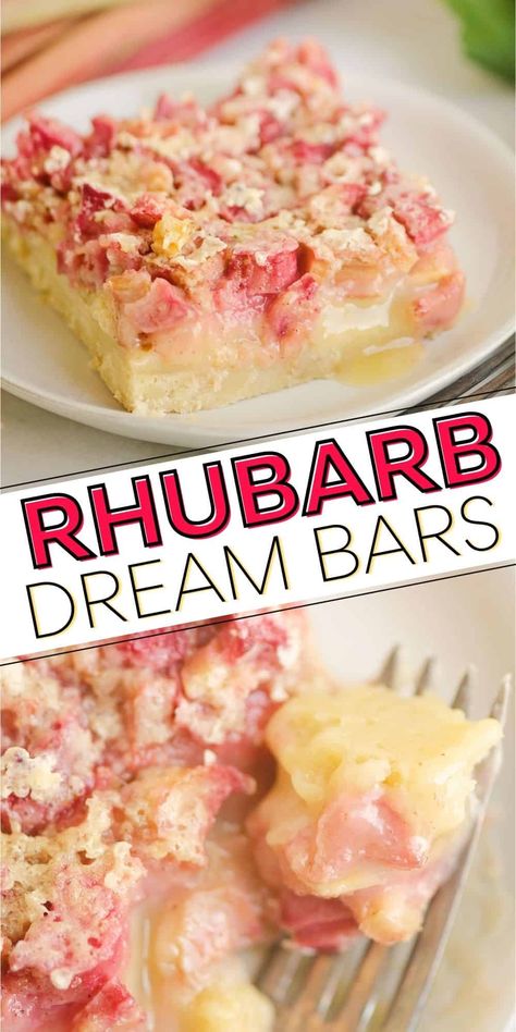 Rhubarb Bars Recipes, Rhubarb Dream Bars, Custard Bars, Easy Rhubarb Recipes, Rhubarb Desserts Recipes, Rhubarb Cookies, Best Rhubarb Recipes, Rhubarb Recipes Pie, Rhubarb Bars