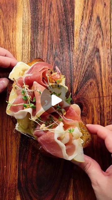 Kateryna B. on Instagram: "(Recipe below) Indulge in the perfect blend of savory and sweet with this Brie, Pear, and Prosciutto Toast. Topped with toasted pine nuts and drizzled with truffle honey, this appetizer is sure to impress. Perfect for a brunch or a light lunch, this toast is quick and easy to make, yet elegant and sophisticated. Try it out! Ingredients: • 4 slices of bread (preferably sourdough or French bread) • 4 oz. of Brie cheese • 1 pear, sliced • Slices of prosciutto • 2 tbsp. of pine nuts • 2 tbsp. of truffle honey Instructions: • Slice the Brie cheese into thin pieces and place them on the toasted bread slices. • Use the culinary torch to melt the Brie cheese until it is bubbly and golden brown. • Place the sliced pear on top of the melted Brie. • Add prosciutto on to Prosciutto Toast, Pear And Prosciutto, Melted Brie, Truffle Honey, Culinary Torch, Toasted Bread, Brie Cheese, Toasted Pine Nuts, Light Lunch