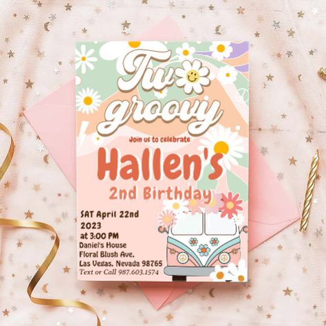 Two Groovy Retro Daisy Rainbow 2Nd Birthday Invitation #zazzle #weddinginvitations #birthdayinvitations #babyshowerinvitations #zazzleinvitations #monogram #businesscards #graduation #homedecor Four Ever Groovy, Two Groovy, Rainbow First Birthday, Rainbow Birthday Invitations, Baby Birthday Decorations, Pastel Birthday, Rainbow Cookies, Rainbow Cupcakes, 2nd Birthday Invitations