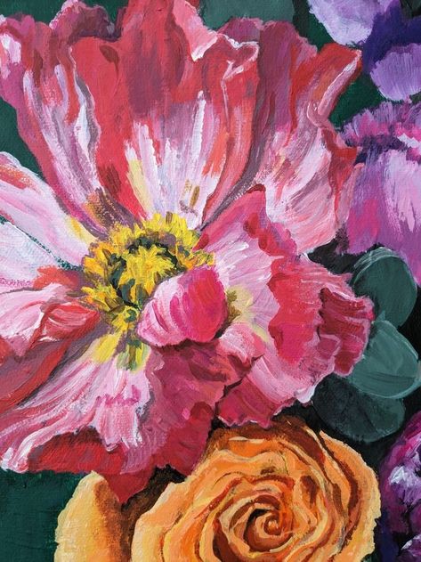 Contemporary Nature Art, Abstract Bouquet Painting, Flower Artwork Painting, Whimsical Flower Painting, Flower Painting Composition, Colourful Flower Painting, Contemporary Floral Art, Close Up Flower Painting, Acrylic Painted Flowers