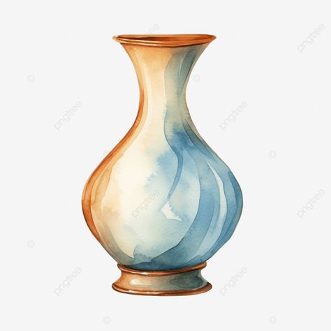 watercolor vintage element vase vase watercolor vintage png Aesthetic Vase Drawing, Paintings Of Vases, Drawing A Vase, How To Paint A Vase, Vase Coloring Ideas, Vase Drawing Simple, Drawing Vases, Watercolor Vases, Watercolor Flowers In Vase