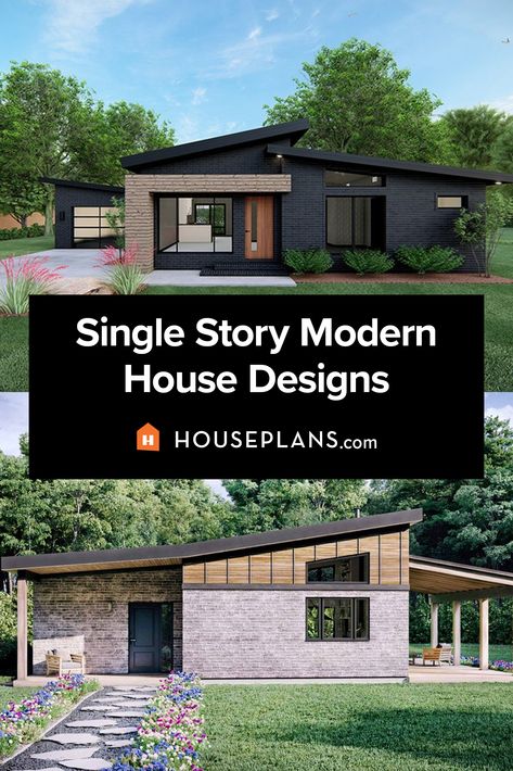 1 story modern house design exteriors Modern Single Story Homes, New Modern House Design, Small Modern House Exterior, Modern Contemporary House Plans, New Modern House, Modern Bungalow House Design, Small Modern House Plans, Modern House Floor Plans, Modern Small House Design