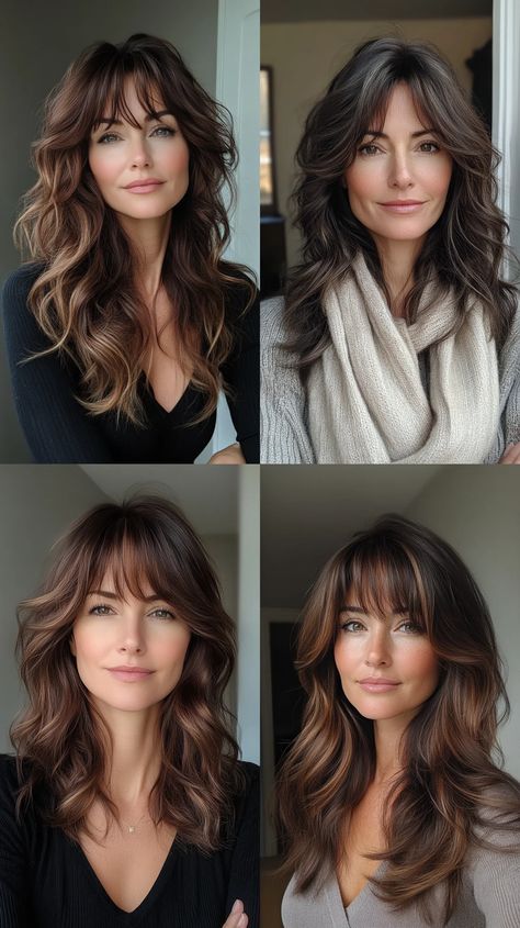 25 Best Curtain Bangs Haircut Ideas to Make You Look Awesome Winged Bangs Hairstyles, Long Brunette With Curtain Bangs, Bangs With Center Part, Round Brush Curtain Bangs, Vintage Curtain Bangs, Curtain Bangs Thick Straight Hair, Curtain Haircut Women, Modern Shag Curtain Bangs, Long Hairstyles With Glasses