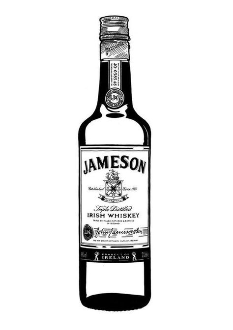 Jameson Whiskey bottle - Hand-drawn illustration A3 Art Print *Free UK Delivery#tattoo #tattoaftercare #tattoocare Jameson Tattoo Whiskey, Jameson Bottle Drawing, Jameson Bottle Tattoo, Whiskey Bottle Illustration, Whiskey Bottle Art, Alcohol Bottle Illustration, Jameson Tattoo, Alcohol Bottle Drawing, Whiskey Bottle Drawing