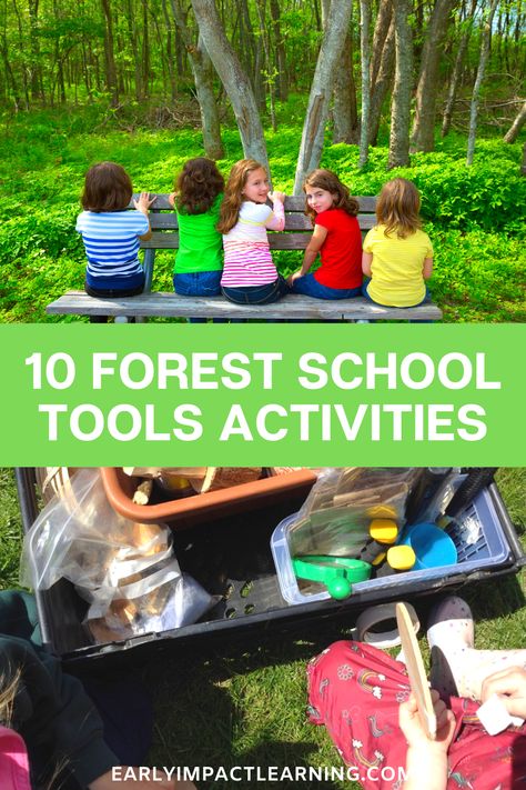 Tool play is so important for children, and develops many key skills and abilities. Using tools in forest school allows children to experience danger in the form of risky equipment. It helps them to manage risk, and become completely involved in the activity that they are doing. But what forest school activities can young children from the age about three or four upwards do safely? #forestschool #toolplay #riskyplay #forestschoolactivities #preschoolactivities #riskyplayideas #forestschoolideas Forest School Environment, Forest School Tool Activities, Risky Play Activities For Preschoolers, Forest School Games, Forest School Ideas, Bush Kindy, Campground Activities, Outdoor Education Activities, Risky Play