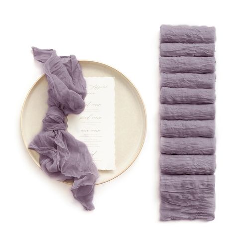 PRICES MAY VARY. PACKAGE: 10 pieces of 20inch gauze semi sheer napkins. ULTRA-SOFT: Made of silky soft cheesecloth, 10% Viscose, 90% Polyester & natural hand-dyed. Impress your guests with a comfy dining experience. RUSTIC-ELEGANT: Beautiful texture & nice even hems all around with a natural rustic touch to your table. Easy to create a real cozy atmosphere with the exquisite table setting. EASY CARE: Machine wash in a laundry bag on delicate cycle only or by hand. MULTI USAGE: An ideal décor cho Napkins For Wedding Reception, Purple Table Settings, Cheesecloth Napkins, Wedding Reception Rustic, Napkins Wedding Table, Blue Table Settings, Napkins For Wedding, Purple Table, Party Table Cloth