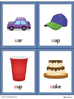 Letter C Words and Pictures Printable Cards: Car, Cap, Cup, Cake (Color) Worksheet.The Letter C Words and Pictures Printable Cards can be used for flashcards, various games, and help your student associate unfamiliar words with a picture. Colorful picture cards for the words: car, cap, cup, and cake. Cvc Words With Pictures Cards, Vocabulary Cards With Pictures, Letter C Flashcards, Alphabet Word Wall Cards, C Words, Preschool Alphabet Printables, Alphabet Word Wall, Letter A Words, Color Worksheet