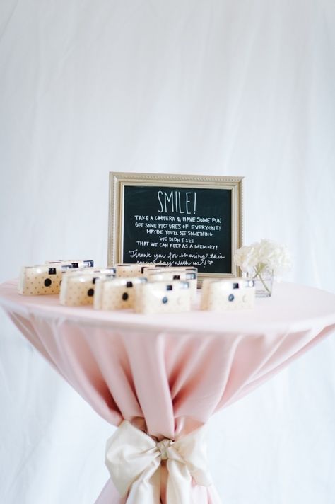 Smile! Cute disposable camera station: http://www.stylemepretty.com/north-carolina-weddings/raleigh/2015/09/25/romantic-coral-navy-inspired-wedding/ | Photography: Faith Teasley - http://faithteasley.com/ Disposable Camera Wedding, Wedding Camera, Disposable Cameras, Coral Navy, Disposable Camera, North Carolina Wedding, Whimsical Wedding, The Vault, Wedding Photography Inspiration