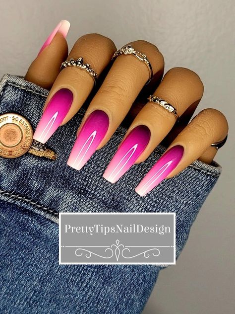 Hot Pink Coffin French Tip, Long Gel Nail Designs, Quotes On Summer, Dark Pink Nails Designs, Nails Fucsia, Disney Nails Acrylic, Pisces Nails, Time Nails, Luv Nails