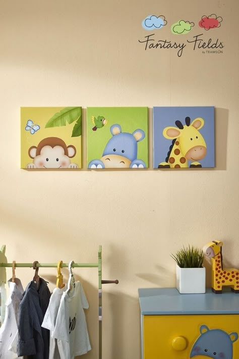 Nursery Decor Painting, Cute Wall Art Ideas, Baby Room Canvas Painting, Safari Canvas Painting, Baby Room Painting Ideas, 3 Piece Wall Art Paintings On Canvas, Baby Canvas Ideas, Paintings For Baby Room, Nursery Paintings Canvas