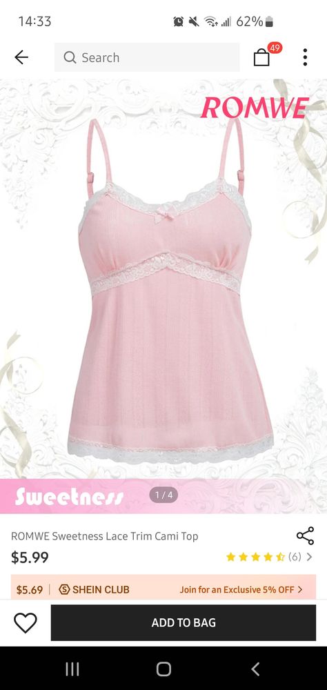 Coquette Finds On Shein, Coquette Shein Finds, Shein Coquette, H And M Tops, Aesthetic Tops, Outfits Coquette, Shein Finds, Lace Trim Cami Top, Lace Trim Cami