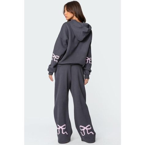 Bonney Bow Detail Hoodie Matching Sweat Set, Cute Sweats, Sweatpants And Hoodie, Sweat Sets, Hoodie Graphic, Wide Leg Sweatpants, Matching Sweatshirts, Sweat Set, Hoodie And Sweatpants