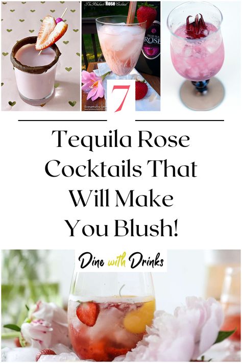 Collage of 4 tequila rose cocktails. Drinks To Make With Tequila Rose, Valentines Cocktails Tequila, Cocktails With Tequila Rose, Tequila Rose Strawberry Cream Recipes, Drinks With Tequila Rose, Tequila Rose Strawberry Cream Drinks, Strawberry Tequila Sunrise, Tequila Rose Drinks Recipes, Tequila Rose Cocktails