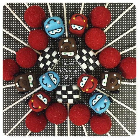 Race Car Cakepops, Racing Cake Pops, Cars Theme Cake Pops, Cars Cakesicles, Race Car Cake Pops, Car Cake Pops, Race Car Theme Cake, Disney Cars Theme Birthday Party, Cars Cake Pops