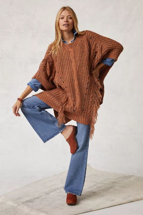 https://s7d5.scene7.com/is/image/Anthropologie/64251341_027_b4?$a15-pdp-detail-shot$&fit=constrain&fmt=webp&qlt=80&wid=1314 Poncho Outfit, Knit Poncho Sweater, Cowl Neck Poncho, Turtleneck Poncho, Fringe Poncho, Fringed Poncho, Poncho Tops, Poncho Style, Floral Blazer