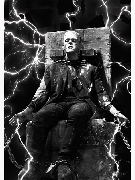 "Frankenstein Electric" Poster by Icarusismart | Redbubble Frankenstein Electricity, Frankenstein Pictures, Universal Horror, Modern Prometheus, Monster Board, The Modern Prometheus, Frankenstein Art, Horror Prints, Monster Movies