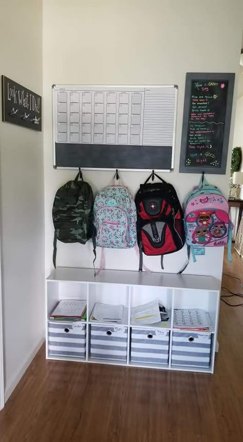 Ikea Boaxel Toy Storage, Diy House Storage Ideas, Mud Room Office Ideas, After School Organization Station, Kitchen Decor Ideas Apartment Color, Rental Home Organization Ideas, Diy Mud Room Ideas Small Spaces, Mug Room Ideas, Hallway Backpack Storage