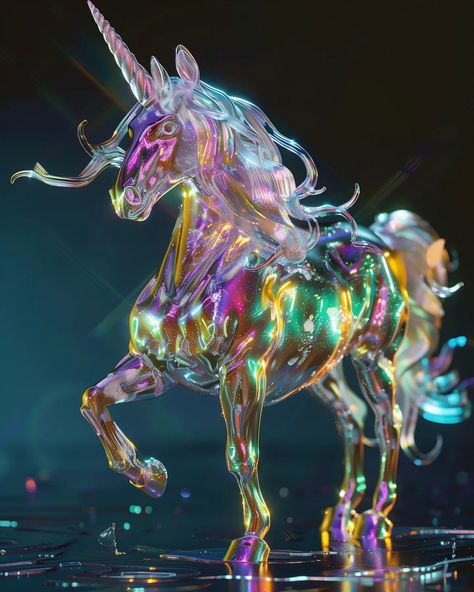 Has anyone else noticed unicorns are particularly hard to generate? Luckily this babe is a glass statue and that sometimes helps to get it just right. ✨🩷 #IridescentAIArt #Iridescent #IridescentArt #AIMagic #AIDesign #Unicorn Iridescent Animals, Unicorn Statue, Glass Statue, Unicorn Glass, Bubble Goth, Glass Apple, Sunshine Girl, Apple Art, Carousel