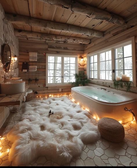 Big Bath Tub, Log Cabin Bathroom, Magical Cottage, Big Bathtub, Forest Homes, Log Houses, Cabin Bathroom, Manly Stuff, Glamorous Interiors