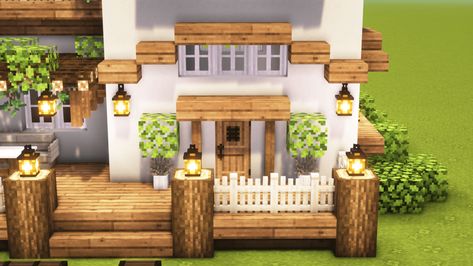 Best Natural 20+ Overgrown Minecraft House Ideas & Tutorial Archives - ≛ TheBestMods Minecraft House Ideas Tutorial, Overgrown Minecraft, Minecraft Lighthouse, White Concrete House, Minecraft House Ideas, L Shaped House, Oak Stairs, Oak Logs, Medieval Houses