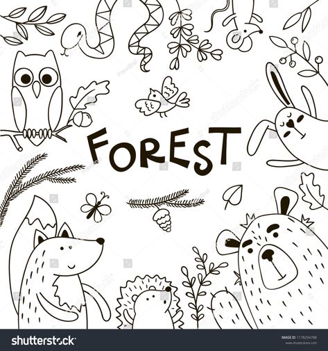 Forest Doodles, Background Doodles, Cover Page For Project, Leaves Doodle, Project Cover Page, Biology Projects, Holiday Homework, Project Theme, Wildlife Day