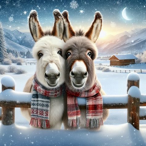 Donkey Images, Cute Christmas Ideas, Christmas Donkey, Christmas Tree Wallpaper, Christmas Hats, Christmas Artwork, Tree Wallpaper, Christmas Scrapbook, Old Fashioned Christmas