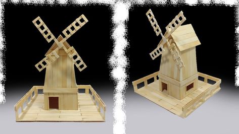 Ice Cream Stick House, Make A Windmill, Mini Windmill, Ice Crafts, Windmill Diy, Stick House, Preschool Creative Art, Popsicle Stick Art, Popsicle Stick Crafts House