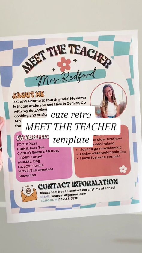 Teacher Open House Gifts, Meet The Teacher Handout, About The Teacher Template Free, Meet The Teachers Bulletin Board Ideas, Meet The Teacher Folder, Meet Your Teacher Template Free, Meet The Student Teacher Template, Preschool Meet The Teacher Ideas, Meet The Teacher Bulletin Board