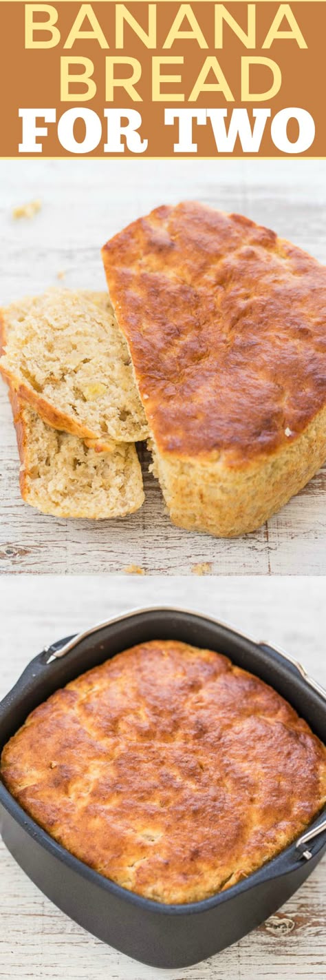 Banana Bread For Two - You'll never guess HOW this easy, no-mixer bread is baked!! It's super soft, tender, moist, and the perfect little loaf for two!! Bread For Two, Air Fryer Banana Bread, Air Fryer Banana, Banana Bread Loaf, Air Fryer Desserts, Cooking For 1, Cooking For 2, Air Fryer Oven Recipes, Air Fry Recipes