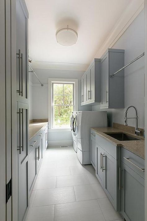 Grey Laundry Grey Laundry, Gray Shaker Cabinets, Grey Laundry Rooms, Laundry Room Storage Shelves, Rustic Laundry Rooms, Small Laundry Room Organization, Room Storage Diy, Dream Laundry Room, Mudroom Laundry Room