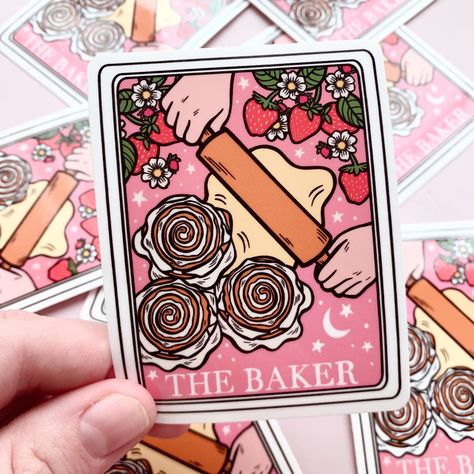 This cheerful baker tarot card sticker is perfect for anyone needing a little beauty in their day! Do you want to order a bundle of different stickers at a lower cost? Please click on the link below for a custom sticker pack option that lets you pick and choose some of our most popular designs! https://www.etsy.com/listing/1757872353/custom-sticker-bundle-funny-car-decal?ref=listings_manager_grid About this product: 🌼Approximately 3 x 3 inches 🌼Water & UV Resistant 🌼Printed on high-quality gl Recipe Stickers, Popular Stickers Etsy, Stickers Etsy, Illustrated Stickers, Sticker Photography, Sticker Packs, Cookbook Stickers, Bakery Stickers, Cricut Gifts