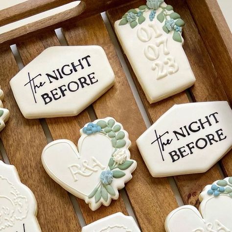 Wedding Rehearsal Dinner Dessert Ideas, Rehearsal Dinner Cookie Ideas, The Night Before Rehearsal Dinner Theme, Cookies For Rehearsal Dinner, Rehearsal Dessert Ideas, Wedding Rehearsal Cookies Decorated, Rehearsal Dinner Cupcakes, Rehersal Dinner Dessert, Wedding Rehearsal Cookies