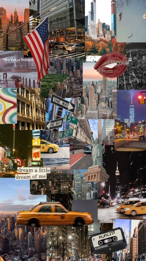 Metropolitan City Aesthetic, America Vision Board, Usa Asthetic Picture, New York Brooklyn Aesthetic, America Vibes Aesthetic, Nyc Collage Wallpaper, Usa Vision Board, America Wallpaper Usa, New York Collage Wallpaper