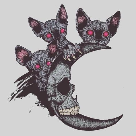 Azteca Tattoo, Black Ink Art, Animal Tattoo Ideas, Scary Drawings, Armband Tattoos, Biker Tattoos, Creepy Cat, Dungeons And Dragons Art, Creepy Tattoos