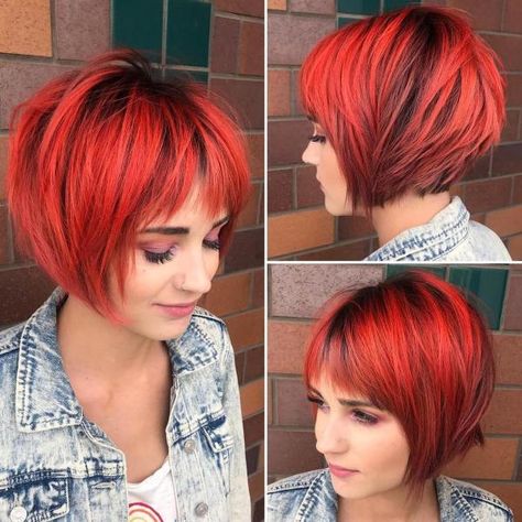 Growing out a pixie cur Bob With Fringe Bangs, Lady Bob, Kort Bob, Curly Pixie Hairstyles, Square Face Hairstyles, Bob Hairstyles For Thick, Medium Layered Hair, Bright Red Hair, Short Bangs