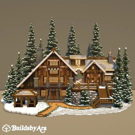 Minecraft Xmas House, Dark Spruce House Minecraft, Mincraft Idea House Winter, Big Minecraft Building Ideas, Santas Grotto Minecraft, Minecraft Winter Cabin Tutorial, Minecraft Snow Base Ideas, Minecraft House Ideas Cabin, Spruce House Ideas Minecraft