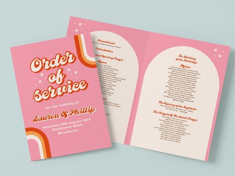 1970s disco wedding order of service booklets - order of the day - wedding program - Nancy wedding collection Order Of The Day Wedding, Disco Wedding, 1970s Disco, Opening Prayer, Disco Style, Word Count, Order Of The Day, Wedding Order, Order Of Service